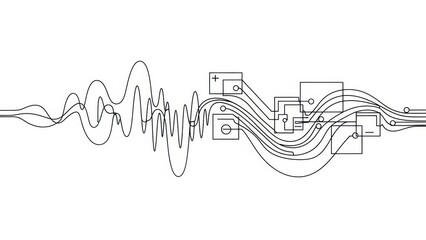 Abstract graphical representation of electrical signals and schematic circuit components