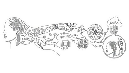 Human-machine interface concept showcasing futuristic technology and data transfer vision