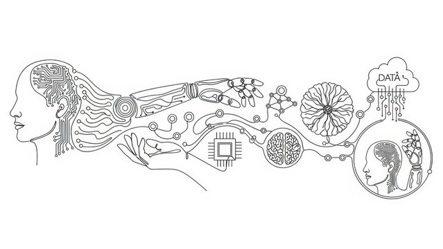 Human-machine interface concept showcasing futuristic technology and data transfer vision - Powered by Adobe