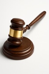 Close Up Wooden Judge Gavel on Sound Block Isolated on White Background (3D Render)