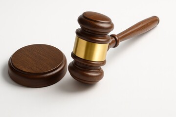 Judge Gavel and Sound Block Set Isolated on White Background, Legal Justice Concept (3D Render)