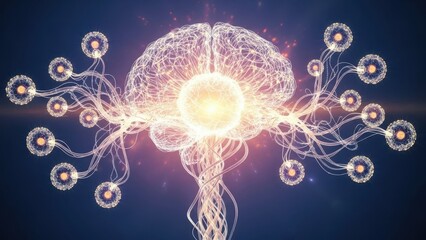 Complex neuronal network illustration representing the brain and neural connections