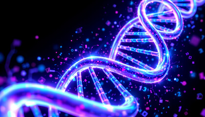 Dna helix genetic science technology neon abstract glowing biology medical dna helix with neon glowing abstract technology background concept