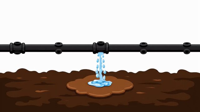 Drip irrigation system water drop falling into soil for agriculture and garden watering