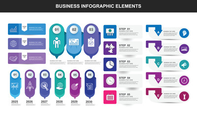 Set of business Timeline infographic templates with 3,5,6 steps