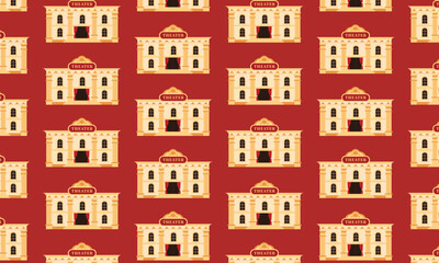 Seamless theatre pattern featuring classic theatre building architecture, cultural arts background illustration