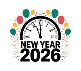 Black and White New Year 2026 Countdown with Balloons