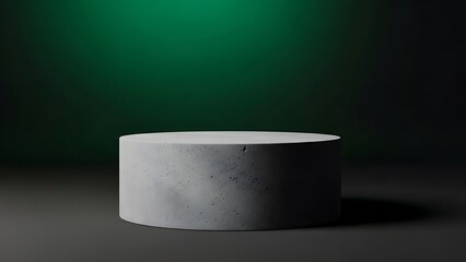 A solitary concrete cylinder stands against a dark green gradient background
