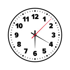 Mechanical clock face with arabic numerals, bezel. Watch dial with minute, hour marks and numbers. Timer or stopwatch element. Blank measuring circle scale with divisions. Vector illustration