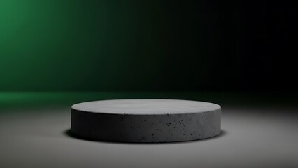 Concrete pedestal on a dark background with green lighting and shadows