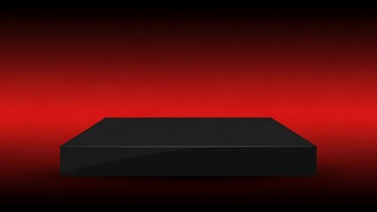 Empty black platform on a vibrant red gradient background for product display