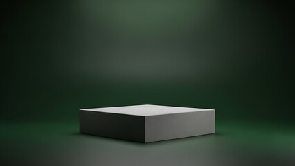 Empty white platform on dark green background with spotlight illumination