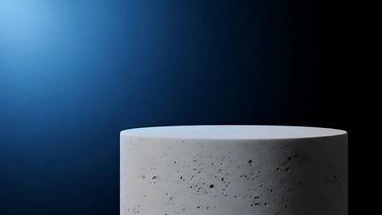 Minimalist concrete cylinder on a dark blue gradient background studio lighting