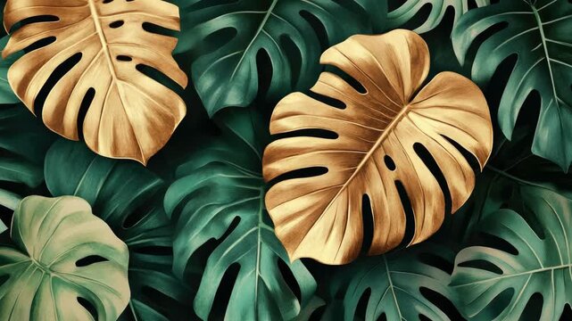 A lush tropical scene with vibrant golden leafs against a natural backdrop.