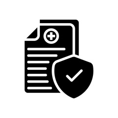 Line icon of a medical checklist with a pen and a security shield symbol, representing health data protection and secure documentation.