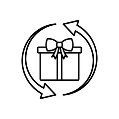 Gift linear icon. Present with arrows. Surprise in box. Celebrate birthday. Give away. Thin line customizable illustration. Contour symbol. Vector isolated outline drawing. Editable stroke