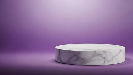 A solitary marble pedestal stands against a vibrant purple backdrop