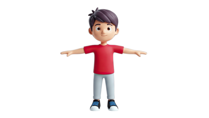 3D Cartoon Boy with Arms Out, Isolated on White