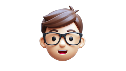3D Cartoon Boy with Glasses Smiling on White Background