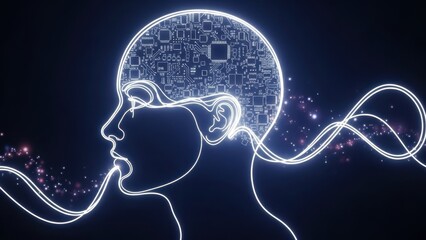 Artificial intelligence head concept showcasing digital brain and connectivity