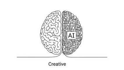 Brain duality concept illustrating human creativity blended with artificial intelligence