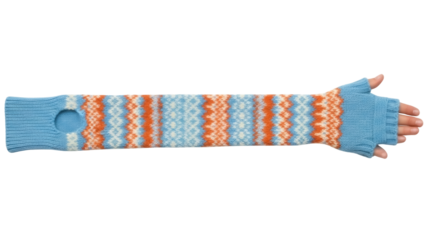 Isolated arm warmer with fingerless gloves, hand accessory with geometric pattern design