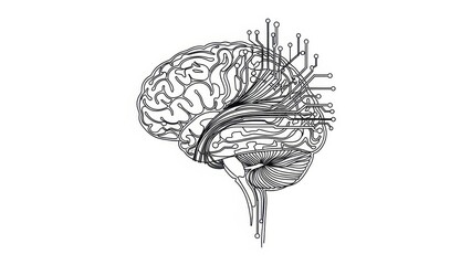 Human brain connected to futuristic technology representing artificial intelligence design