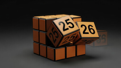Calendar cube rotation showing 25 turning into 26