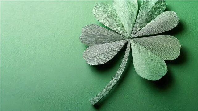St. Patrick's Day greeting with four-leaf clover on green background. Celebration of Irish heritage.