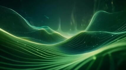 Glowing green lines form natural abstract patterns on a dark mysterious landscape with subtle animated data paths.