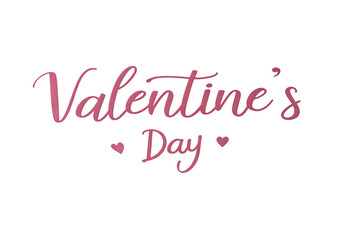 Valentines Day elegant pink script calligraphy with small heart accents in romantic handwritten style, isolated on a transparent background