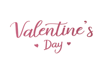 Valentines Day elegant pink script calligraphy with small heart accents in romantic handwritten style, isolated on a transparent background