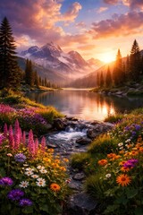 sunset in the mountains