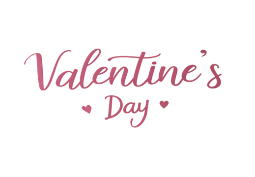 Valentines Day elegant pink script calligraphy with small heart accents in romantic handwritten style, isolated on a transparent background - Powered by Adobe