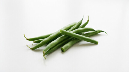 Fototapeta premium Fresh green beans on a white background, healthy food ingredient