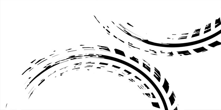 Tire track. Car, bike, motorcycle tyre mark with grunge effect isolated on white background. Wheel footprint on the road.
