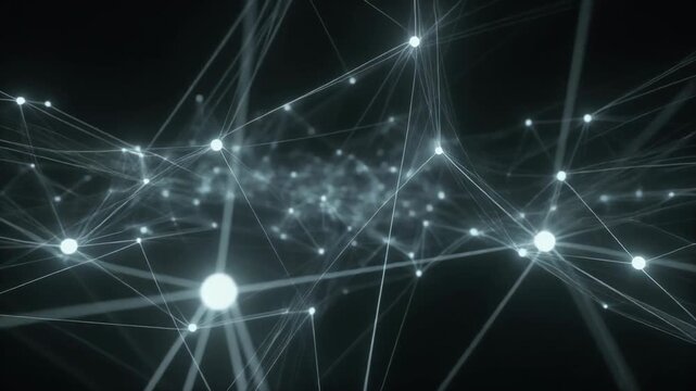 Glowing lines and nodes visualize concealed network pathways in abstract form