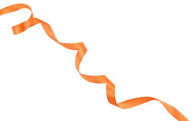 Orange ribbon satin bow curly scroll isolated on a transparent background. Full depth of field. PNG.