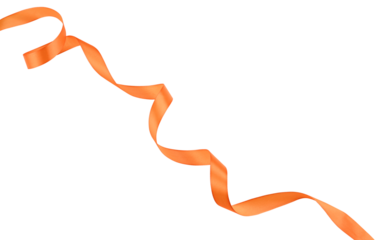 Orange ribbon satin bow curly scroll isolated on a transparent background. Full depth of field. PNG.