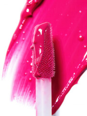 Detailed Pink Liquid Lip Gloss Spreading on White Background