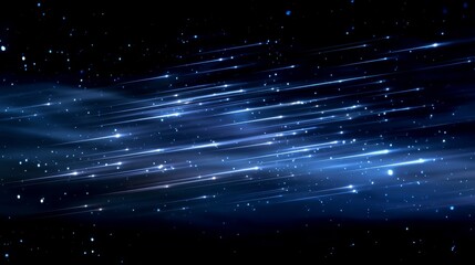 Dark indigo blue night sky background with comet like sparkling trails, creating festive motion effect, stardust backdrop