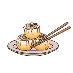 Hand Drawn Illustration of Steamed Siomay on a Plate