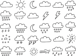Weather icons set for forecasting and climate presentations