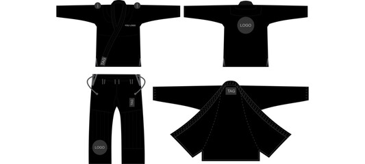 Bjj Gi Jiu Jitsu Karate Suit Uniform Mockup Template Vector