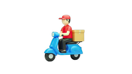 Obraz premium Delivery Man Riding Scooter with Package on White Background