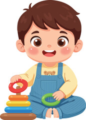 Cute Toddler Boy Learning Playing with Ring Stacker 