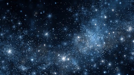 winter christmas background of Midnight blue starry sky color  with glowing constellations shaped like snowflakes, magical cosmic holiday