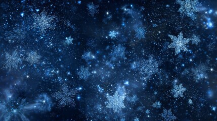 winter christmas background of Midnight blue starry sky color  with glowing constellations shaped like snowflakes, magical cosmic holiday