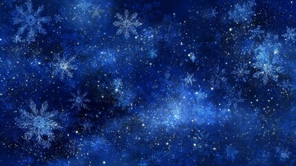 winter christmas background of Midnight blue starry sky color  with glowing constellations shaped like snowflakes, magical cosmic holiday