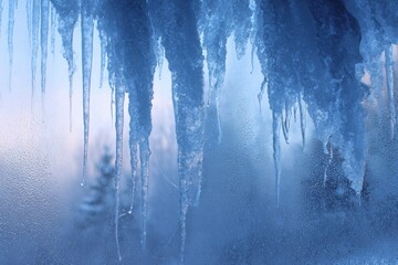 frozen abstract winter background - blue lilac shades gradient with cascading  icicle forms, layered translucent glass textures, magical winter scene 